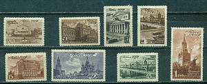 СССР, 1946, №1072-79, Виды Москвы,  1946, серия из 8-ми марок *